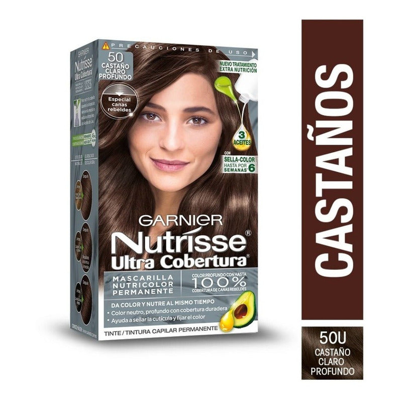 5 Pz Tinte Para Cabello Garnier Nutrisse 50 Castaño Claro Pr 5/0