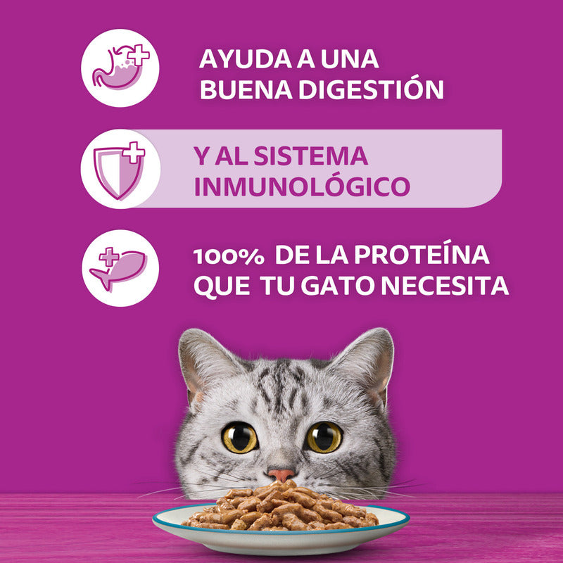 Pack X24 Sobres Alimento De Gato Whiskas Soufflé Salmón Y Pescado