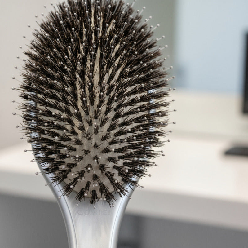 Cepillo Acolchado Anti-frizz Con Cerdas Naturales Gris