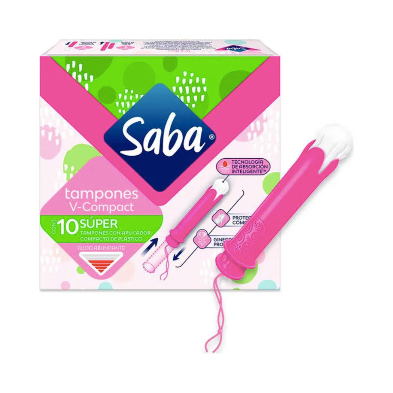 Tampones Saba Super V-compact Flujo Abundante 6 Paq De 10 Pz