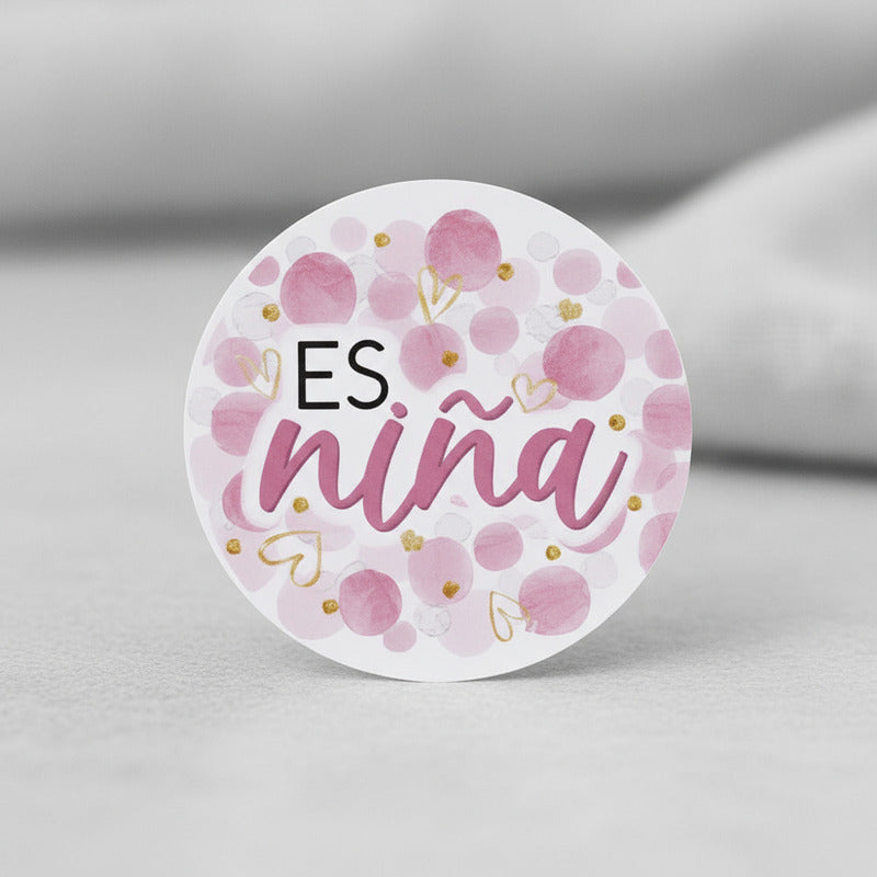 Etiqueta Rosa Para Baby Shower Es Niña De 4.5x4.5cm 24 Pz Rosa