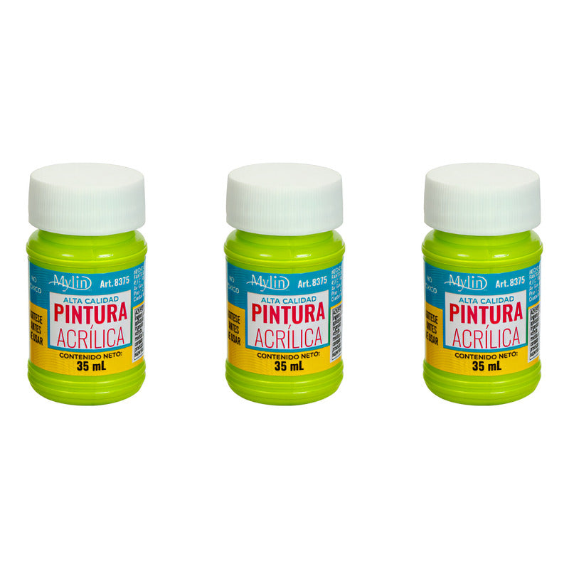 Pintura Acrílica Alta Calidad Color Limón Claro 3 Pz De 35ml Limon Claro