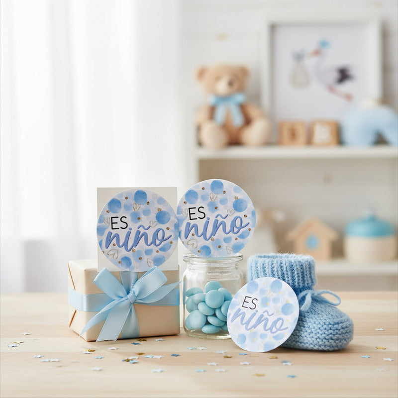 Tarjetas Para Baby Shower Es Niño De 3.5x3.5cm 72 Piezas Azul