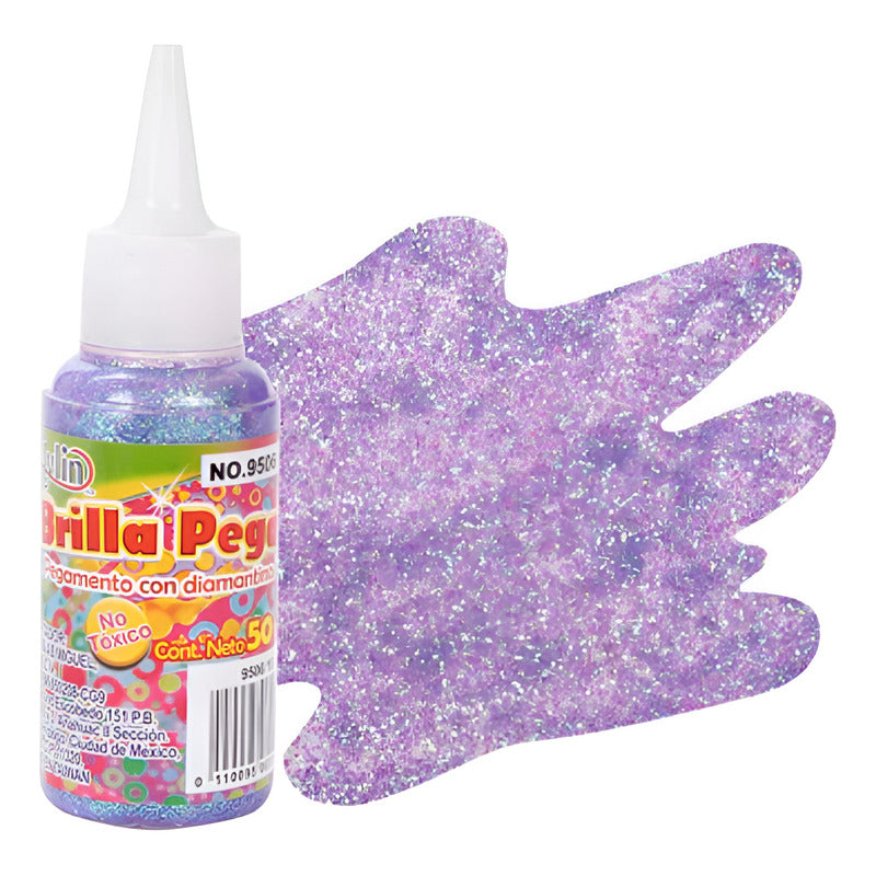 Diamantina Pegamento Brilla Pega Morado Claro 1 Pza De 50ml Morado Claro