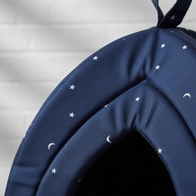 Cama Azul Tipo Cueva Patrón Estrellas Para Perro, Chico Azul Marino Cueva