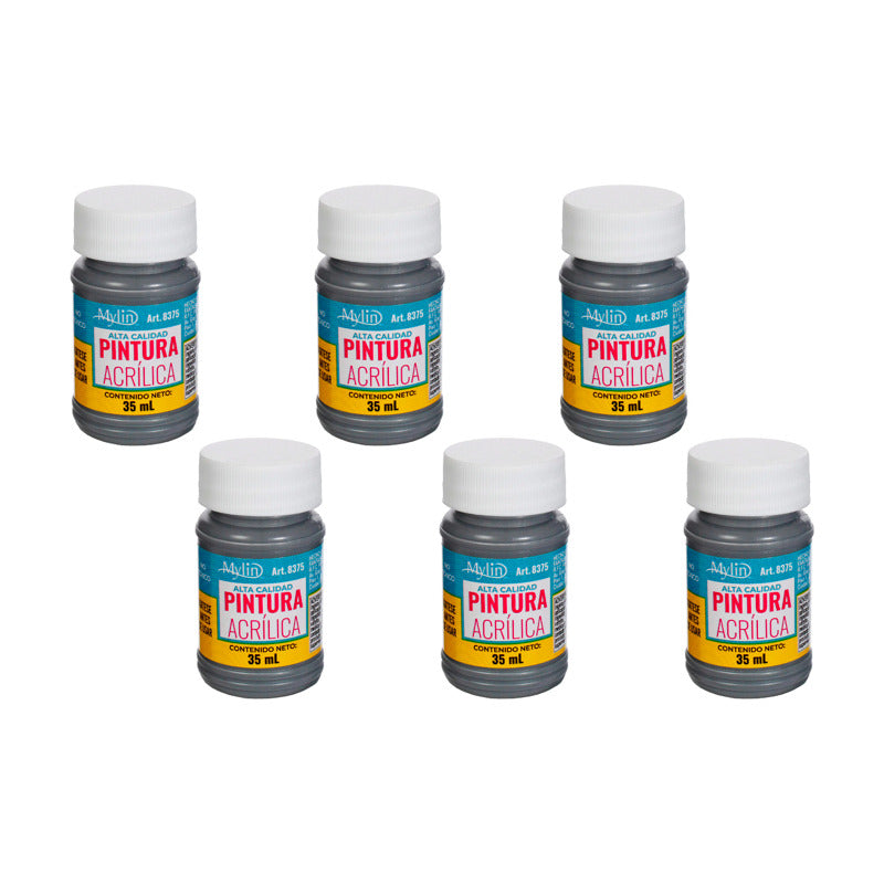 Pintura Acrílica Alta Calidad Color Gris Oxford 6 Pz De 35ml Gris Oxford