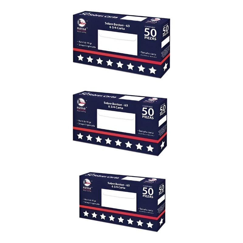 3 Cajas De Sobres Nassa Blanco  Boston , Con 50 Pz C/u Blanco
