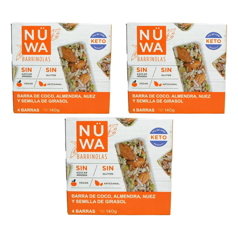Barrinolas Nüwa. Coco, Almendra, Nuez 140 G ( 3 Pz)