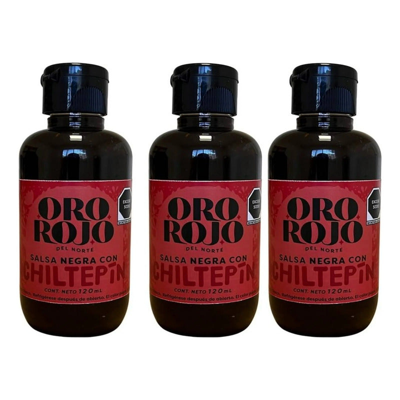 Salsa Negra Con Chiltepín Oro Rojo 120 Ml 3 Pz