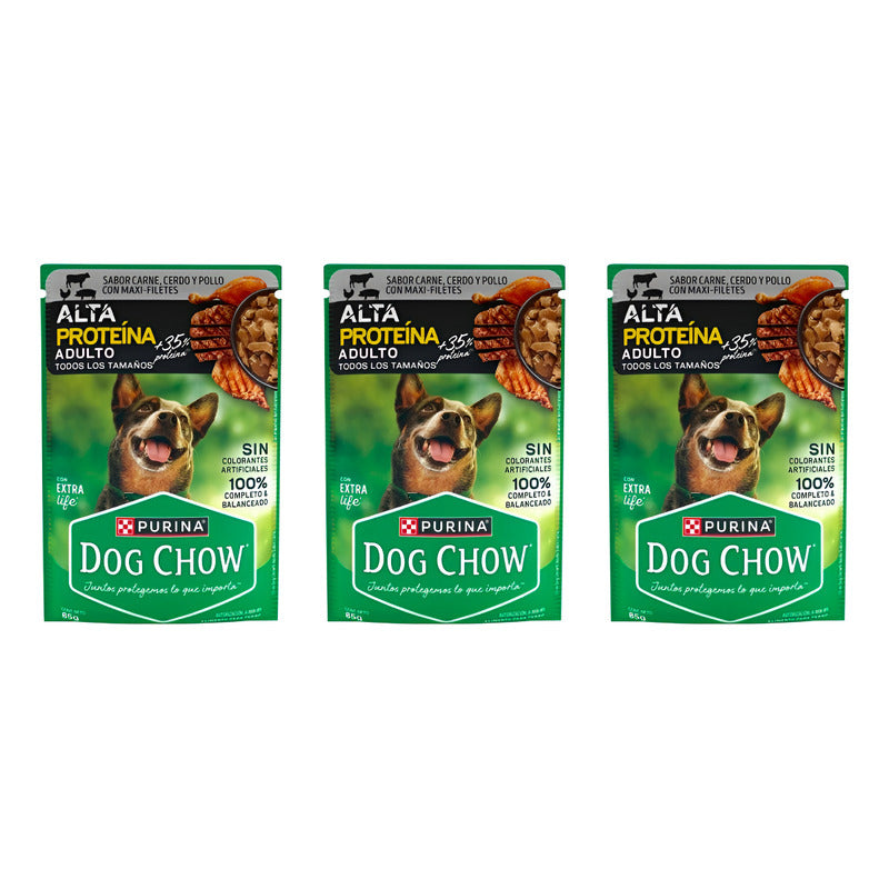 Alimento Para Perro Purina Dog Chow Alta Proteina 3pz De 85g