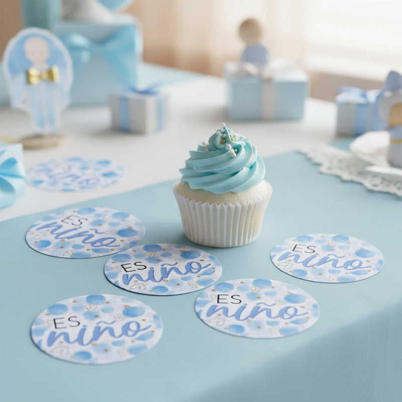 Tarjetas Para Baby Shower Es Niño De 3.5x3.5cm 48 Piezas Azul