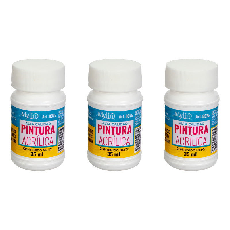 Pintura Acrílica Alta Calidad Color Blanco 3 Piezas De 35ml Blanco
