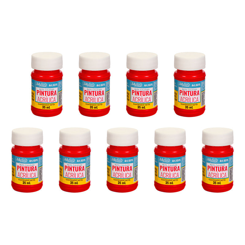 Pintura Acrílica Alta Calidad Color Rojo Oscuro 9 Pz De 35ml Rojo Oscuro