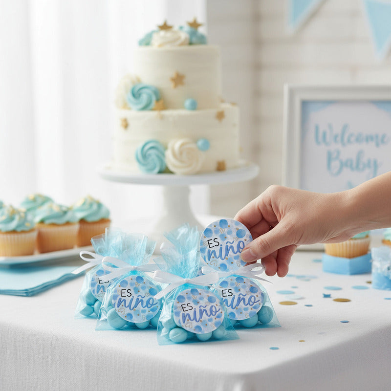 Tarjetas Para Baby Shower Es Niño De 3.5x3.5cm 48 Piezas Azul