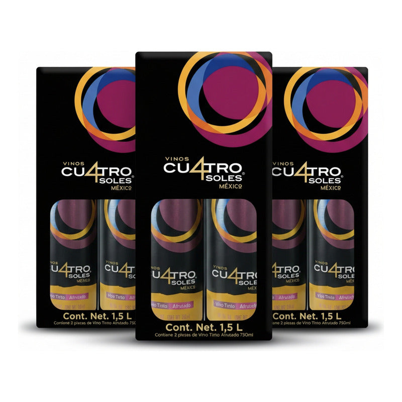 Vino Tinto Cuatro Soles Afrutado 1.5l 750ml C/u (3 Paquetes)