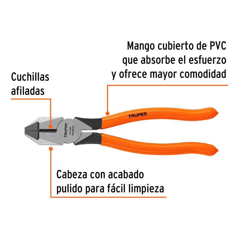 Pinza Para Electricista 8' Cabeza Cuadrada Mango Pvc, Truper