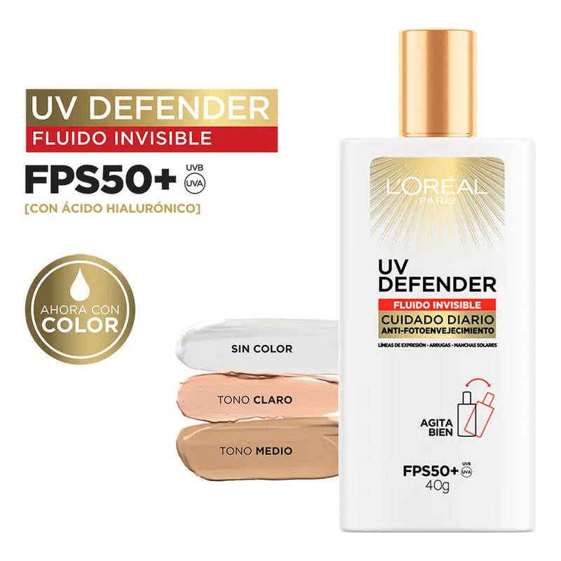 L'oreal Paris Protector Solar Fluid Fps50+ Uv Defender, Tono Medio 40ml