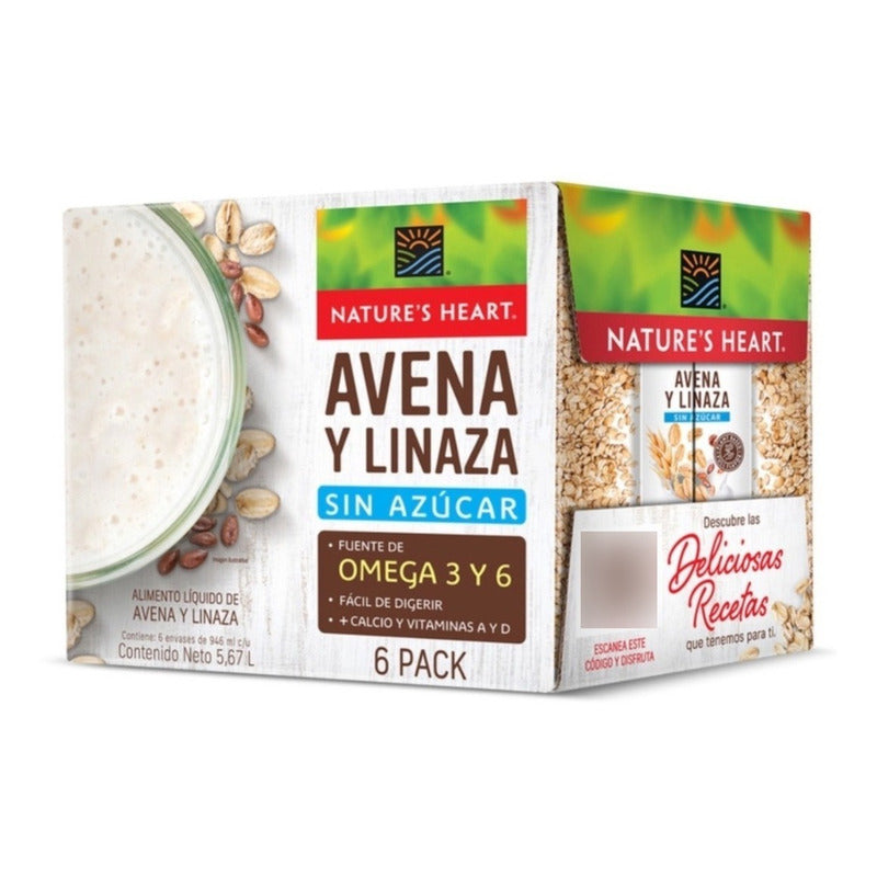 Bebida De Avena Y Linaza, Natures Heart 946ml C/u (6piezas)