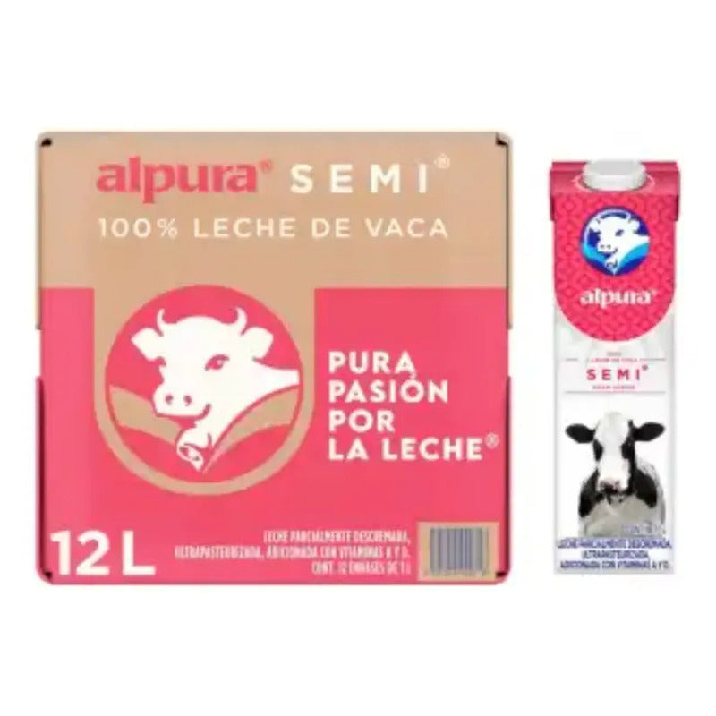 Leche Semi Alpura 12 Pzas De 1 L C/u