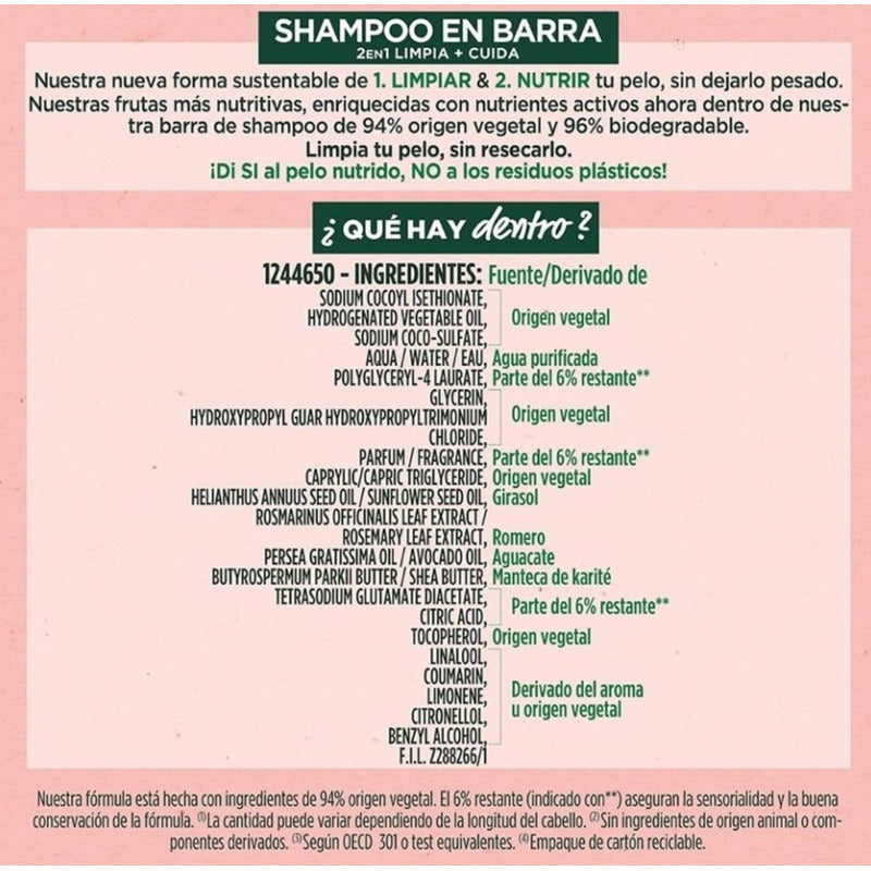Shampoo Bar Garnier Fructis  Sandía Revitalizante 60g 2 Pack