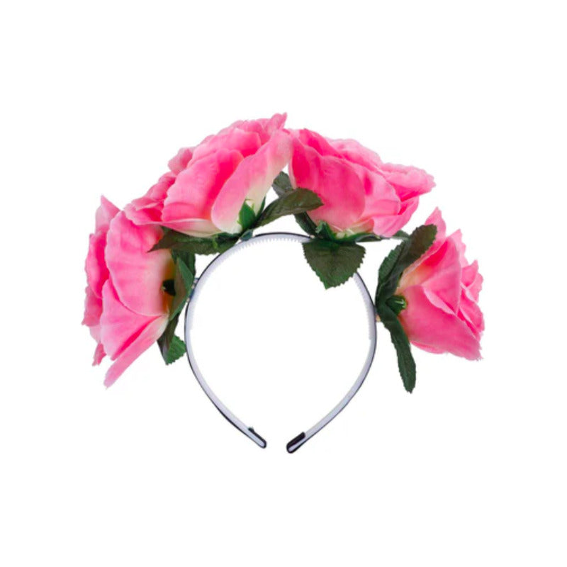 Diadema De Flores Color Rosa De 20cm 1 Pieza Rosa
