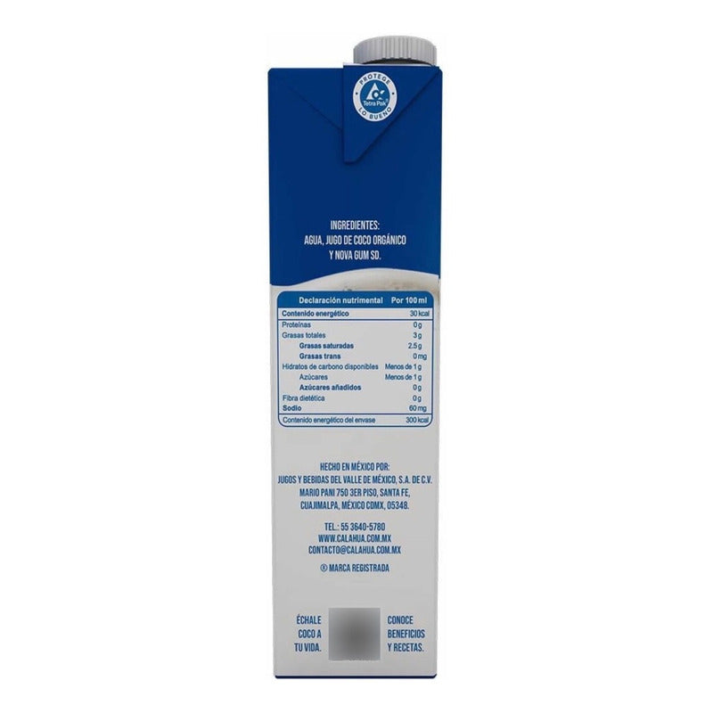 Leche De Coco Calahua Orgánica De 1 Lt C/u (6piezas)