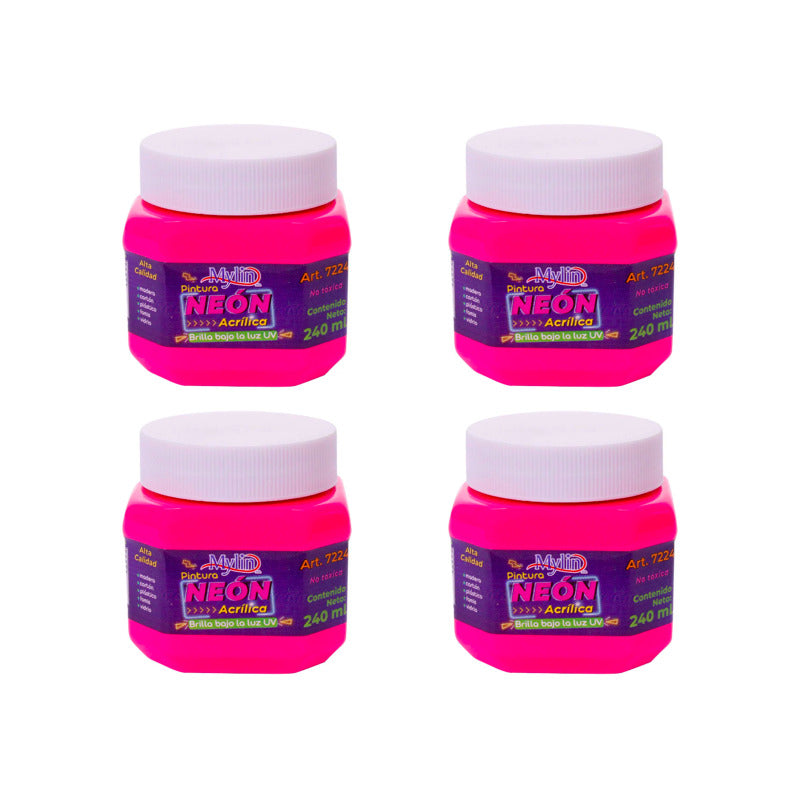Pintura Acrílica Rosa Neón 4 Piezas De 240ml Rosa Neón