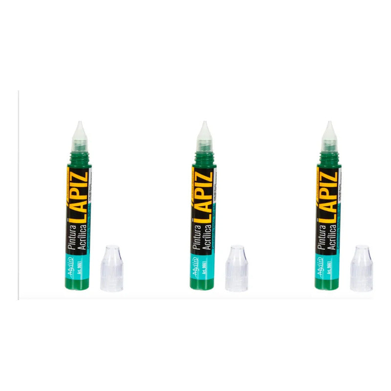 Pintura Acrílica En Lápiz Color Verde 3 Piezas De 30ml Verde