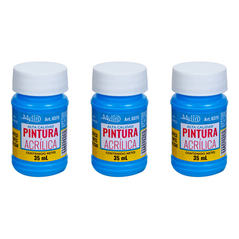 Pintura Acrílica Alta Calidad Color Azul Pacifico 3pz D 35ml Azul Pacífico
