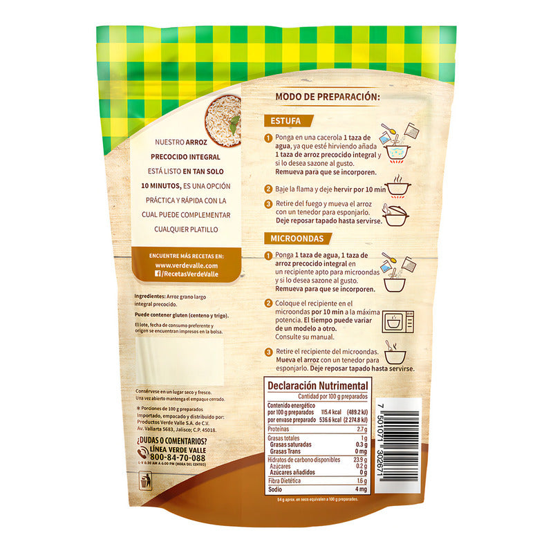 Arroz Precocido Verde Valle Integral 250g