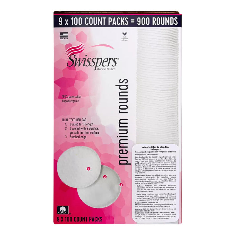 Swisspers Almohadillas Algodón Desmaquillante 9/100 P (2paq)