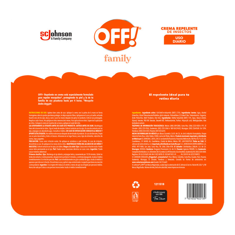 Repelente De Mosquitos En Crema Off Family 2 Unidades De 200ml