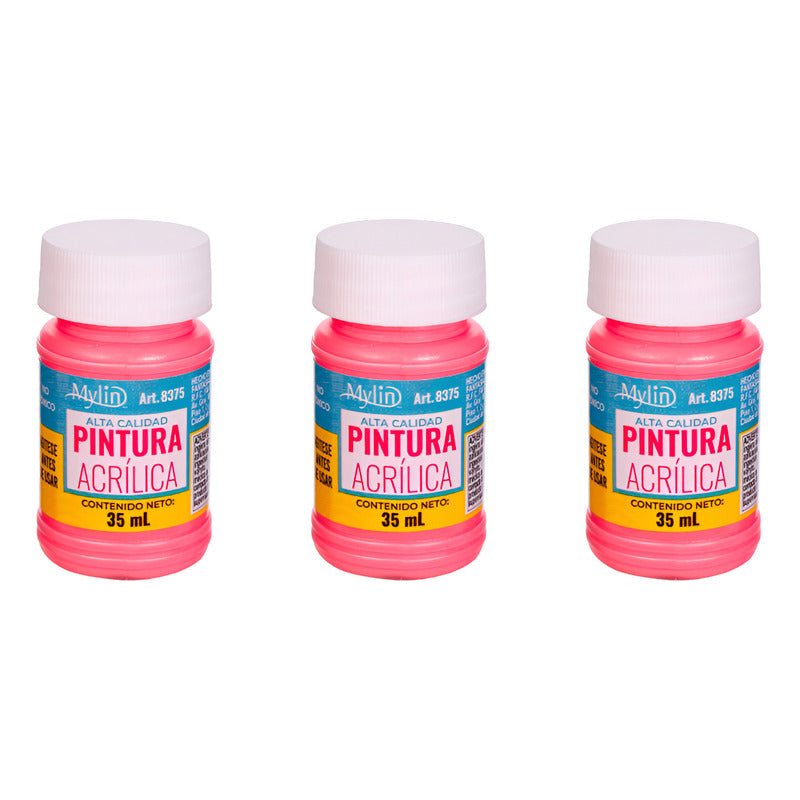 Pintura Acrílica Alta Calidad Color Flamingo 3 Pz De 35ml Flamingo