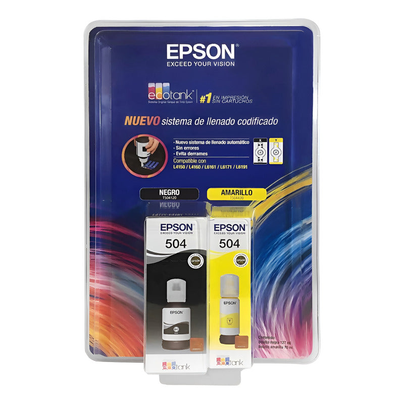 Botellas De Tinta Epson T504 Negra Y Amarilla Negro Y Amarillo