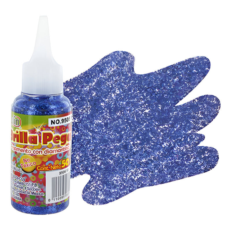 Diamantina Con Pegamento Brilla Pega Azul Oscuro 3 Pz D 50ml Azul Oscuro