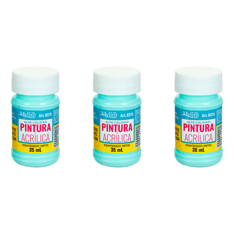 Pintura Acrílica Alta Calidad Color Agua 3 Pz De 35ml Agua
