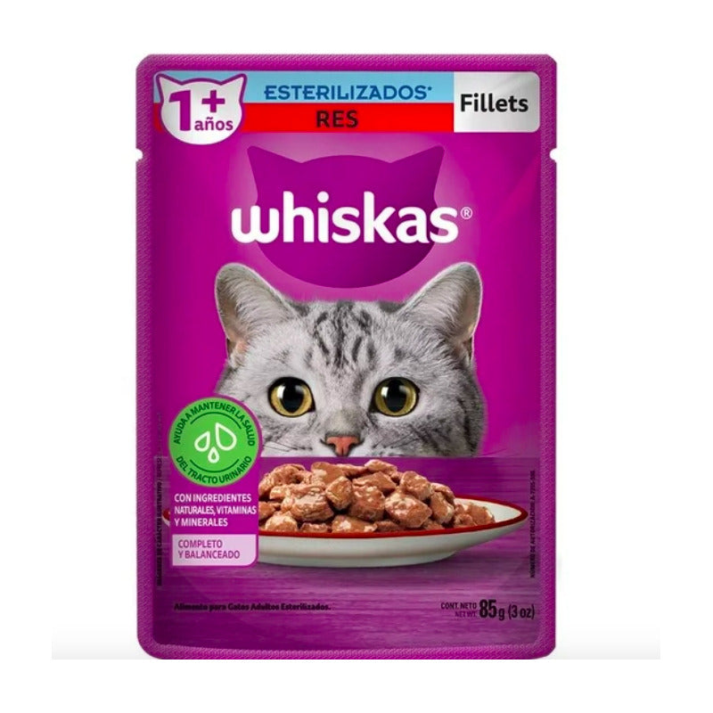 Alimento Whiskas Esterilizados Fillets Res 85g (3 Sobres)