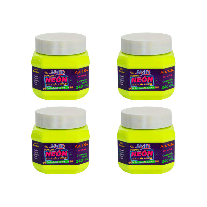 Pintura Acrílica Amarillo Neón 4 Piezas De 240ml Amarillo Neón