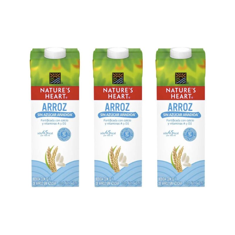 Bebida Vegetal Nature's Heart Arroz Sin Azúcar 3 Pz De 946ml