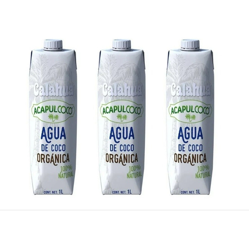 Calahua Acapulcoco Agua De Coco Orgánica 3 Piezas De 1 Litro