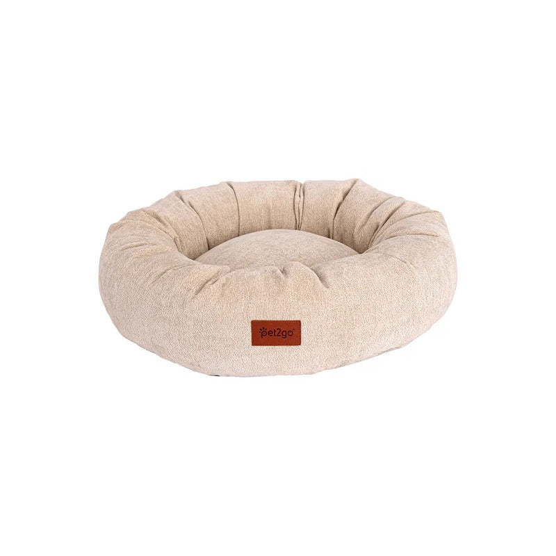 Cama Antiestrés Circular Con Bordes Altos Para Perro X-chico Beige Circular