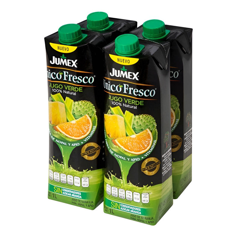 Jugo Verde Jumex Único Fresco 1 L 100% Jugo 4 Pzs