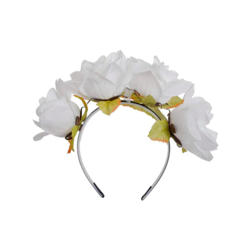 Diadema De Flores Color Blanco De 20cm 1 Pieza Blanco