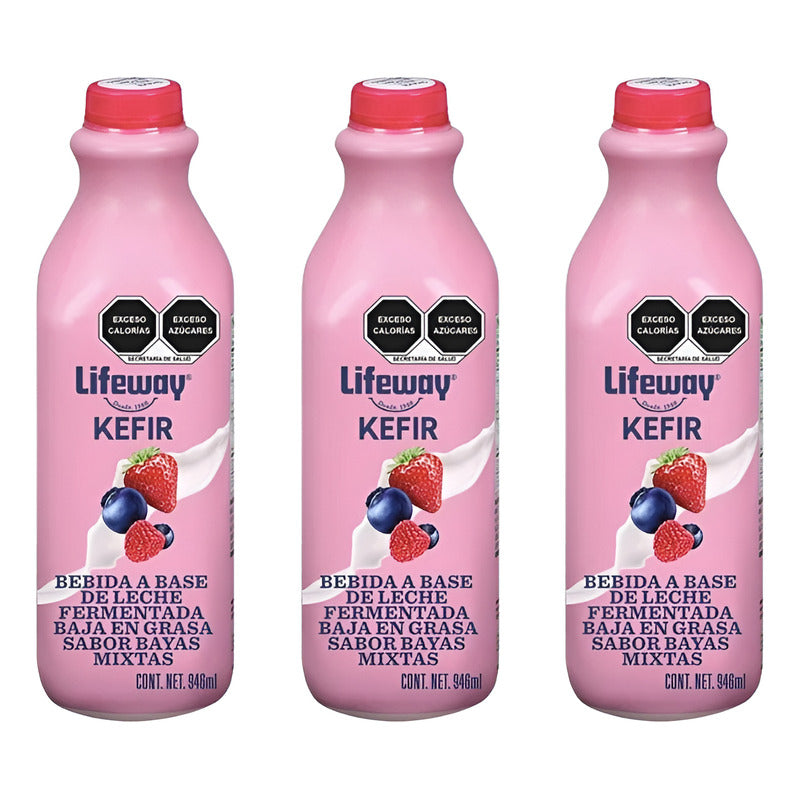 Bebida Lifeway Kefir Sabor Bayas Mixtas 3 Piezas De 946ml
