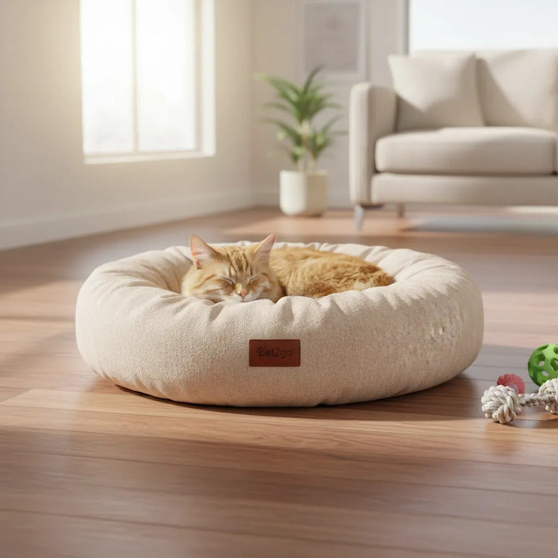 Cama Antiestrés Circular Con Bordes Altos Para Perro X-chico Beige Circular