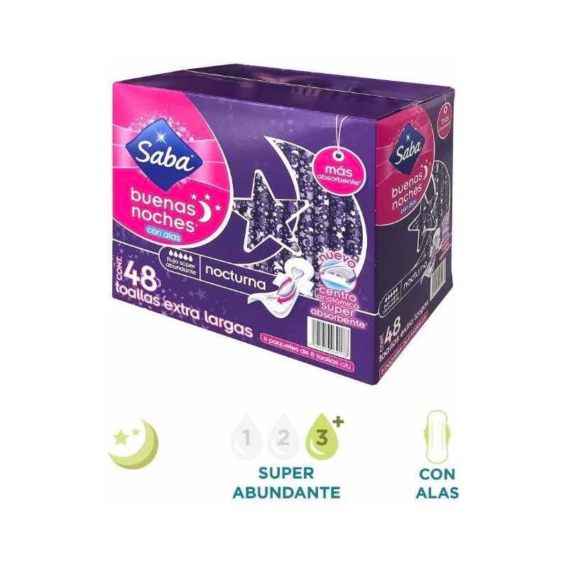 Toallas Femeninas Saba Buenas Noches Con 48 Pzas