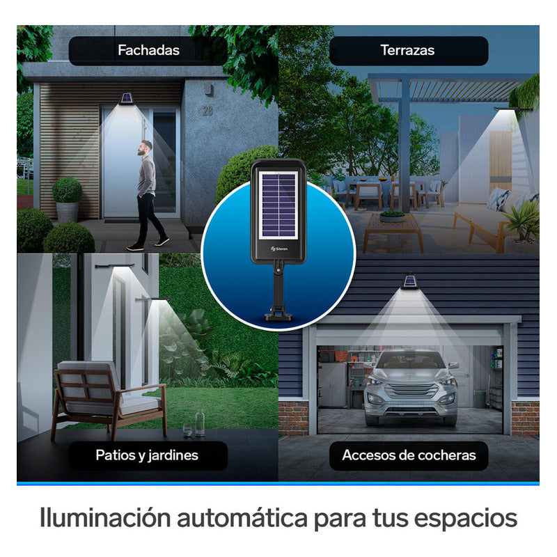 Steren Lámpara Led Con Sensor De Movimiento, Panel Solar | Lam-081 Negro