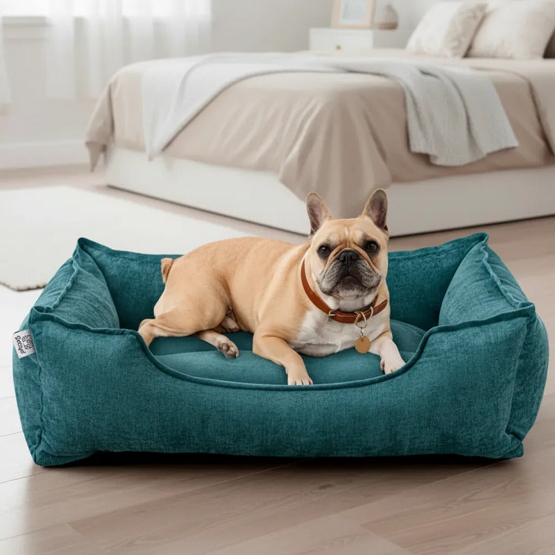 Cama Con Bordes Altos Color Turquesa Para Perro Chico Turquesa Rectangular