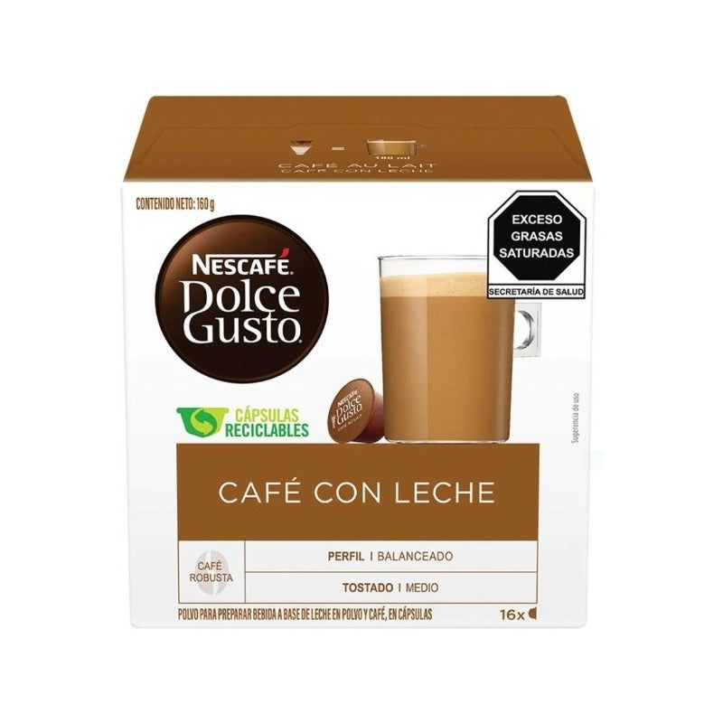 Cápsulas Nescafé Dolce Gusto Café Con Leche 16 Pzas 3 Cajas