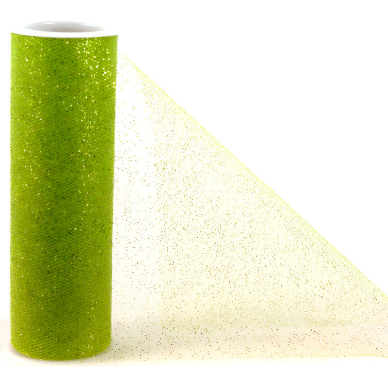 Tul Verde Lima Con Diamantina 15cm 5m Verde Lima Rayas